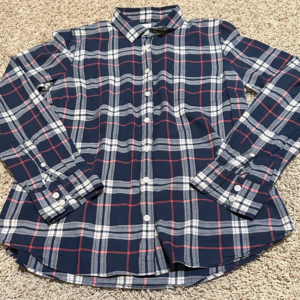 ❤️ J.Crew Women’s Thin Navy Plaid Shirt